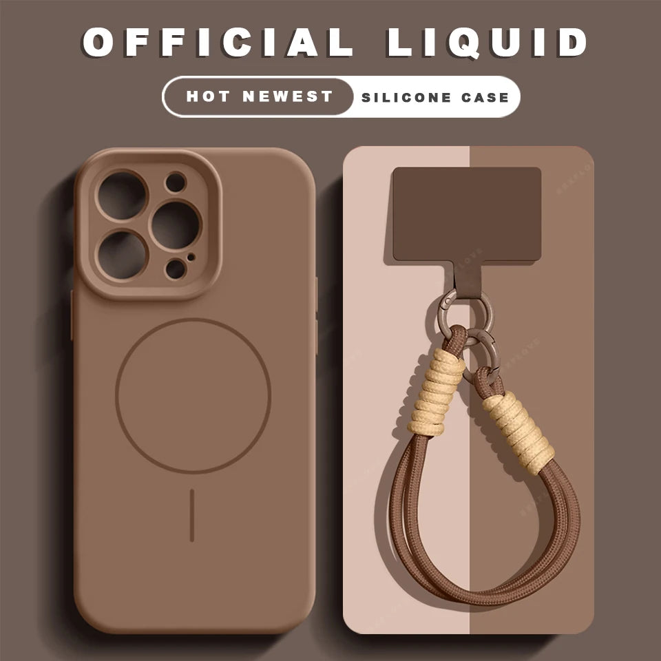 Liquid Silicone Lanyard Magnetic Phone Case For iPhone