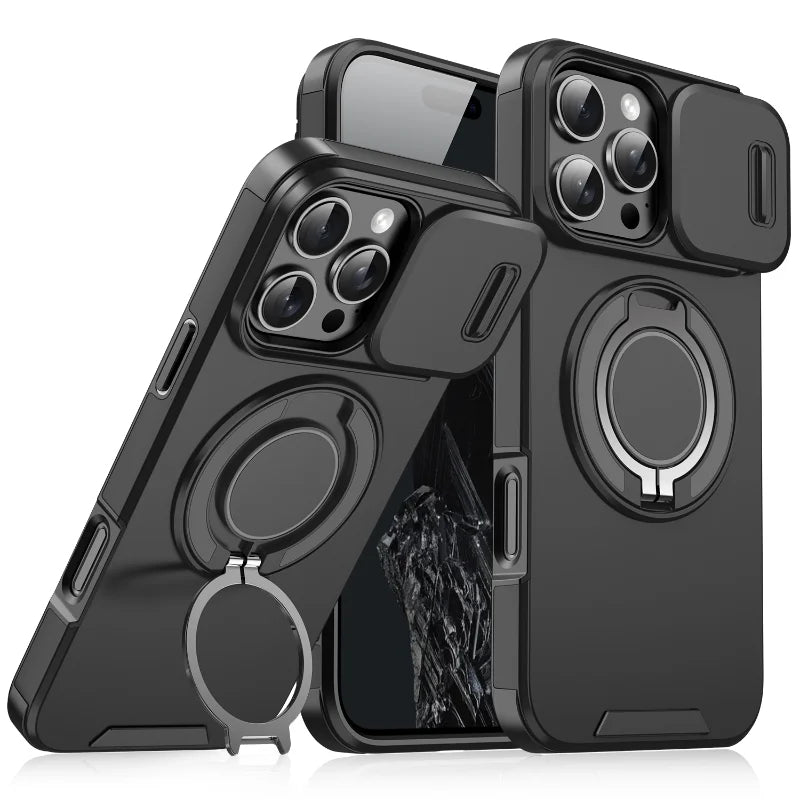 Luxury Armor Magnetic Bracket Slide Camera Protection Case For iPhone