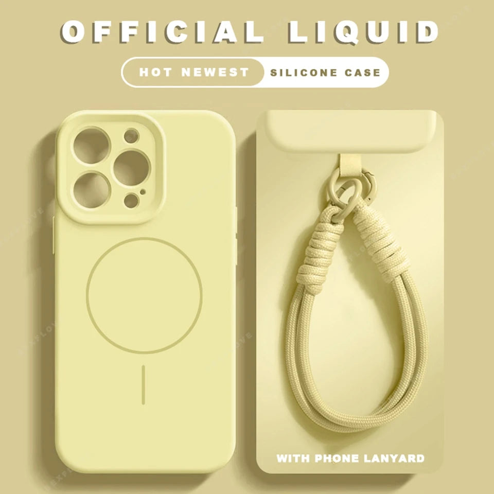 Liquid Silicone Lanyard Magnetic Phone Case For iPhone