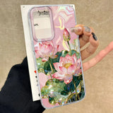 Luxury Pink Peony Lotus Print Women Phone Case For Samsung