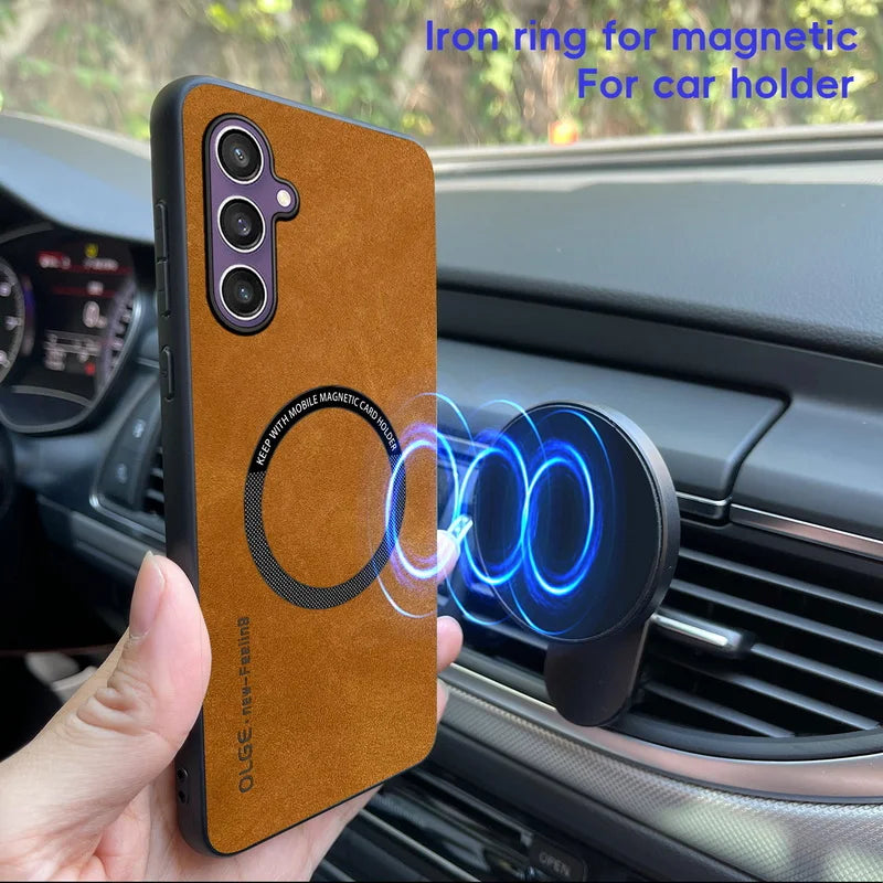 Luxury Leather For Magnetic Wireless Charge Case For Samsung