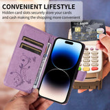 Butterfly & Flower Pattern Leather Flip Wallet Case for iPhone