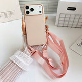 Crossbody Strap Matte Silicone Shockproof Soft Case For iPhone