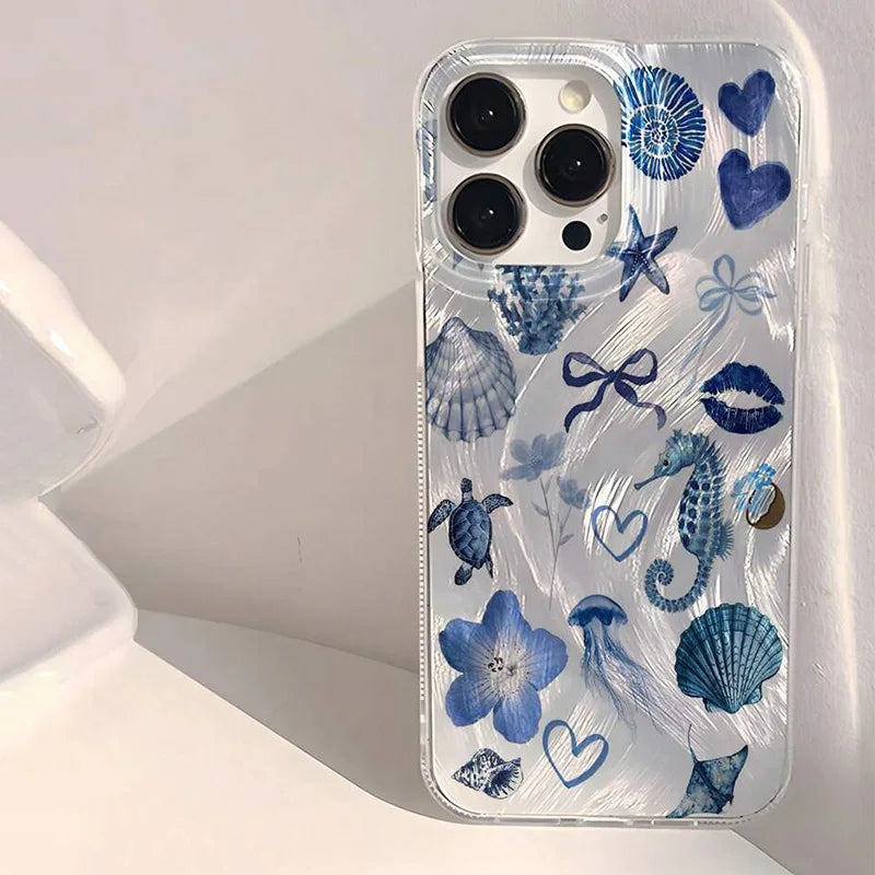 Pink Heart Starfish Coral Jellyfish Pattern Phone Case for iPhone