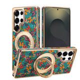 Flower Totem Cork Material 360 ° Rotating Stand Phone Case for Samsung