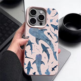 Ocean Shark Whale Pattern Leather Texture TPU Phone Case For iPhone