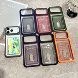 Slot Card Holder Fold Lens Stand Holder Shockproof Clear Case For iPhone