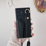 Wrist Strap Crossbody Leather Wallet Case For Samsung