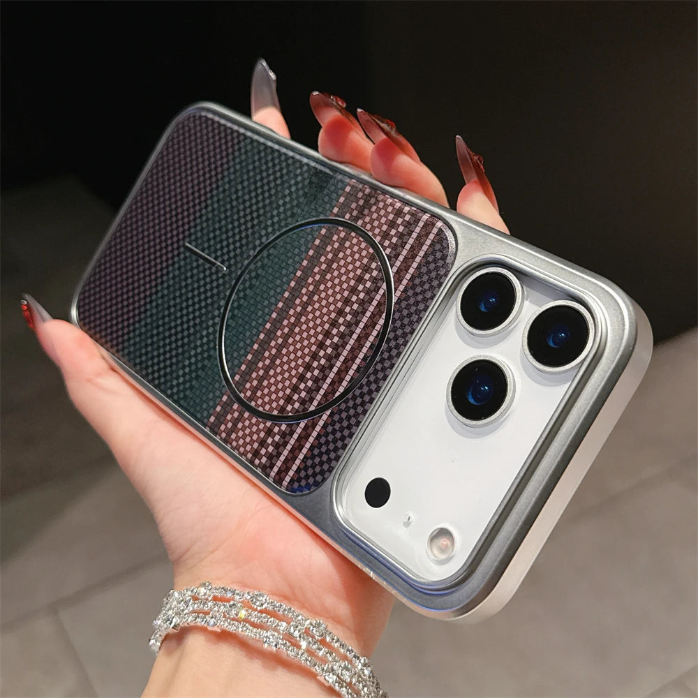 Plating Carbon Fiber Armor Magnetic Phone Case for IPhone