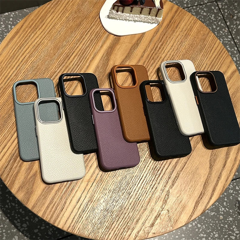 Leather Business Lichee Pattern Phone Case For iPhone