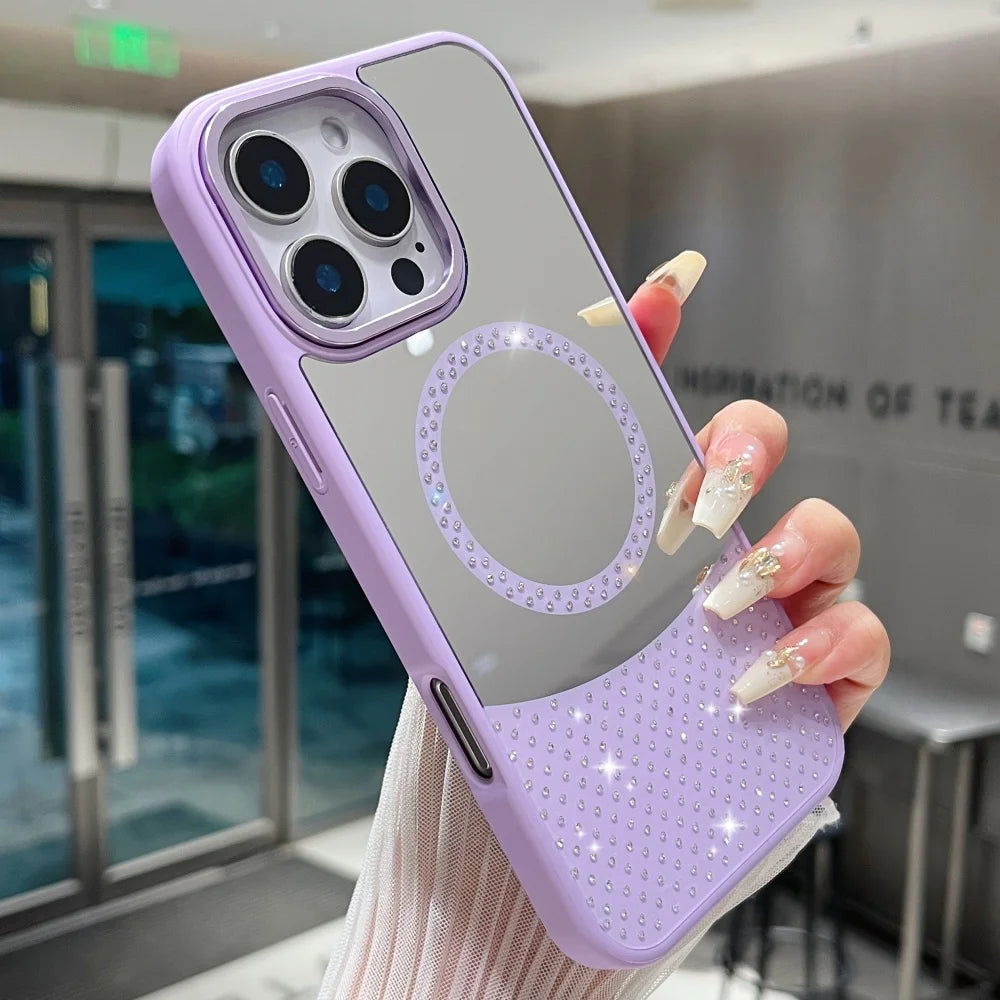 Glitter Diamond Magnetic Mirror Case For iPhone