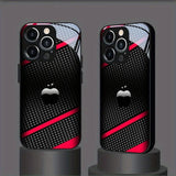 Black Carbon Fiber Apple Pattern Glass Phone Case For iPhone