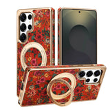Flower Totem Cork Material 360 ° Rotating Stand Phone Case for Samsung