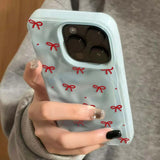 Red Bow Dots Folds Texture Shockproof Soft Phone Case for iPhone