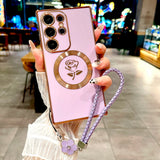 Plating Rose Magnetic Soft Case with Lanyard For Samsung