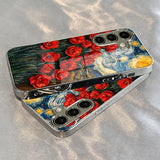 Starry Sky And Floral Plated Tempered Glass Case For Samsung