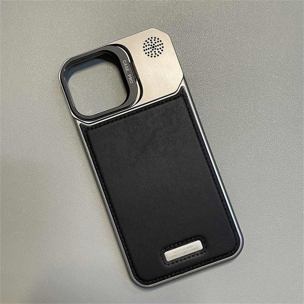 Metal Lens Holder Frameless Leather Magnetic Case For iPhone