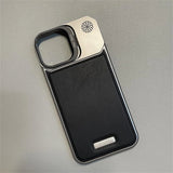 Metal Lens Holder Frameless Leather Magnetic Case For iPhone
