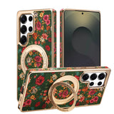 Flower Totem Cork Material 360 ° Rotating Stand Phone Case for Samsung