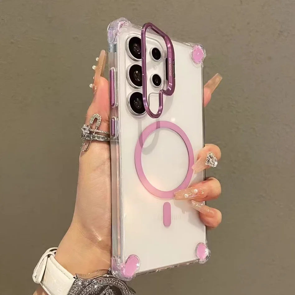 Transparent Acrylic Airbag Camera Stand Magnetic Case for Samsung