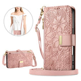 Floral Design Leather Zipper Crossbody Flip Wallet Card Slot Phone Case for IPhone