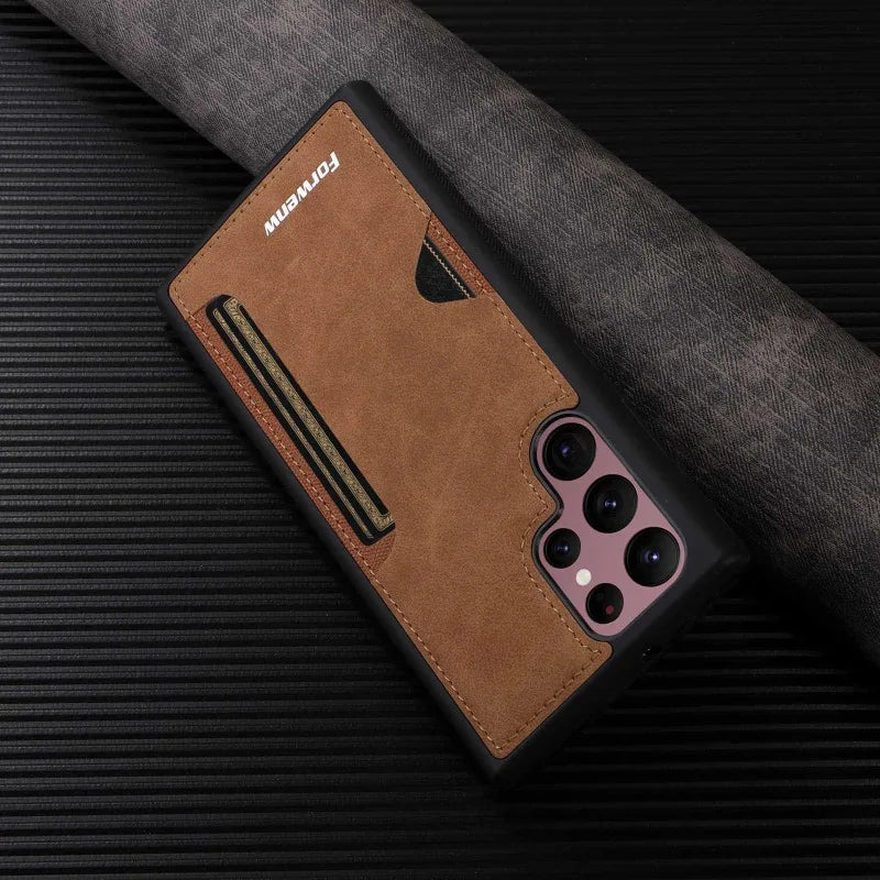 Retro Leather Wallet Card Holder Phone Case for Samsung