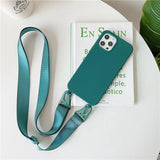 Crossbody Lanyard Matte Silicone Necklace Strap Case for iPhone