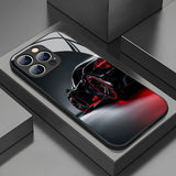 Black Cool Car Pattern Glass Material Phone Case For iPhone