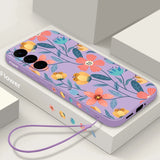 Colorful Flower Silicone with Lanyard Case For Samsung