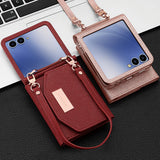 Leather Wallet Case With Wrist Strap for Samsung Z Flip