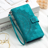Leather Sun Embossing Flip Wallet Case with Lanyard for iphone
