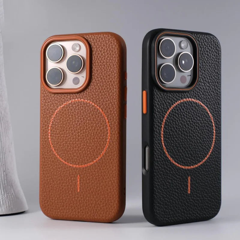 Leather Lichee Texture Protector Magnetic Case For iPhone