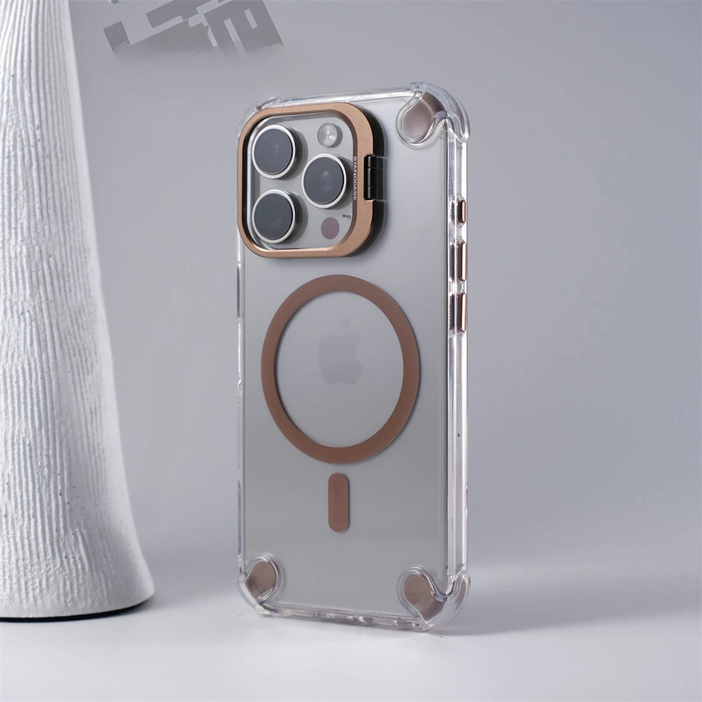 Transparent Acrylic Airbag Camera Stand Magnetic Case for iPhone