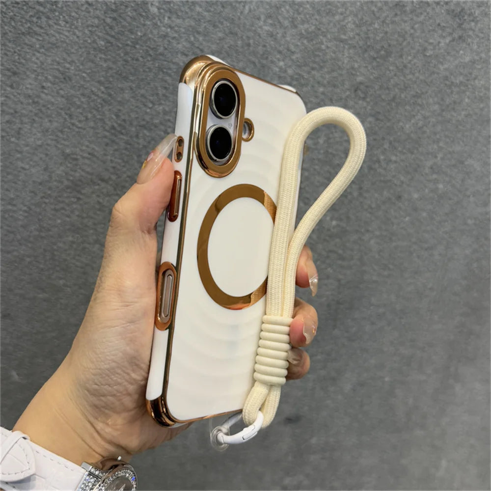 Ripple Plating Wrist Strap Magnetic Phone Case For iPhone