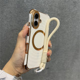 Ripple Plating Wrist Strap Magnetic Phone Case For iPhone