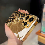 Lion Leopard Print Gold Glass Case for iPhone