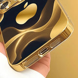 Gilded Fluid Apple Pattern Gold Metallic Paint Glass Phone Case For iPhone