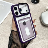 Slot Card Holder Fold Lens Stand Holder Shockproof Clear Case For iPhone