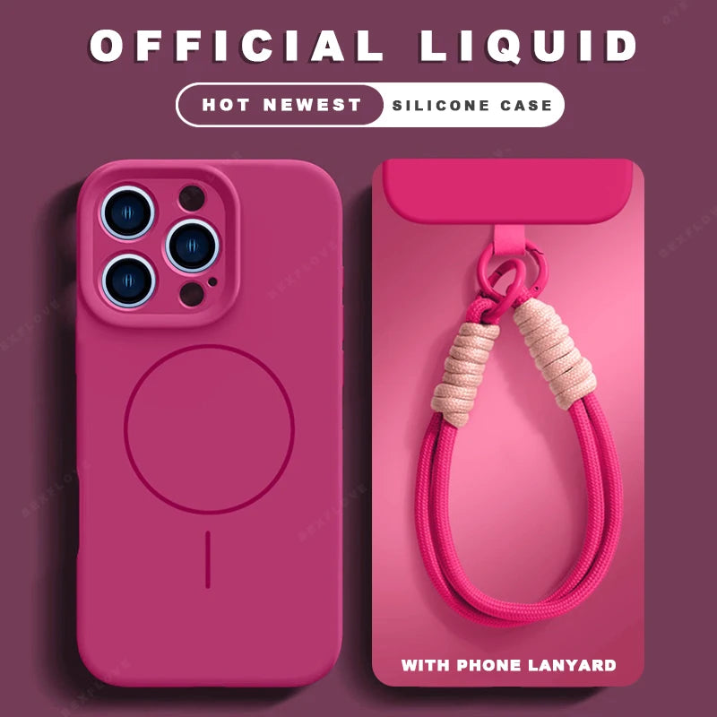 Liquid Silicone Lanyard Magnetic Phone Case For iPhone