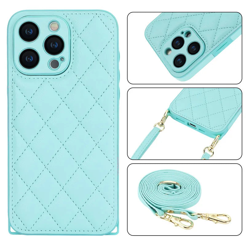 Crossbody Shoulder Strap Leather Phone Case For iPhone