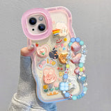 3D Cute Cloud Animal with Bead Chain Stand Case for iPhone