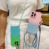Magnetic Gradient Color Crossbody Lanyard Shockproof Case For iPhone