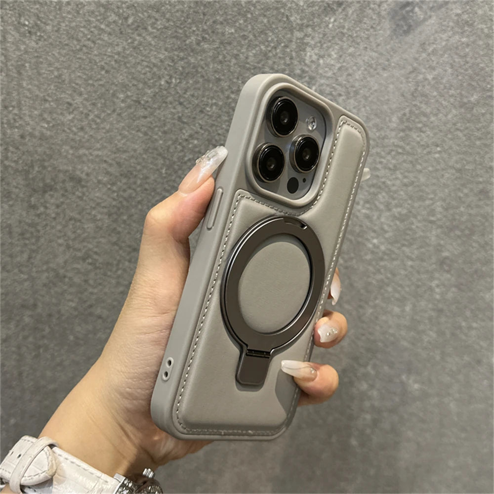 Luxury Business Leather Ring Stand Magnetic Case For iPhone