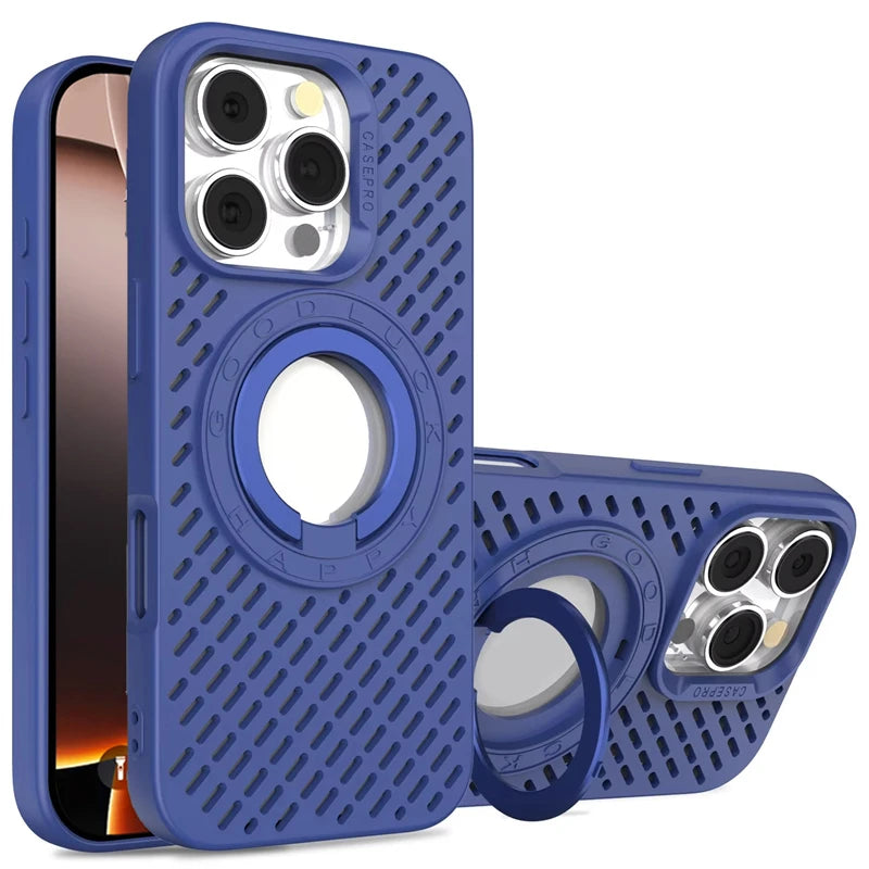 Heat Dissipation Breathable Magnetic Ring Holder Case For iPhone