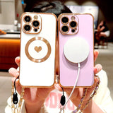 Magnetic Plating TPU Wrist Lanyard Phone Case For iPhone
