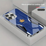 Gold Maple Leaf Wood Grain Curve Pattern Tempered Glass Case For iPhone
