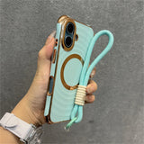 Ripple Plating Wrist Strap Magnetic Phone Case For iPhone