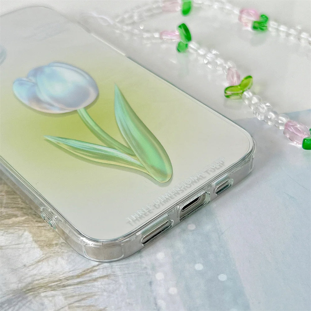 Tulip Design Silicone Phone Case with Wrist Strap for iPhone