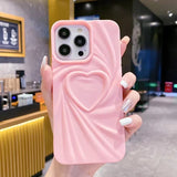 Fashion Fold Wrinkle 3D Love Heart Matte Silicone Phone Case for iPhone