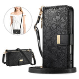 Floral Design Leather Zipper Crossbody Flip Wallet Card Slot Phone Case for IPhone